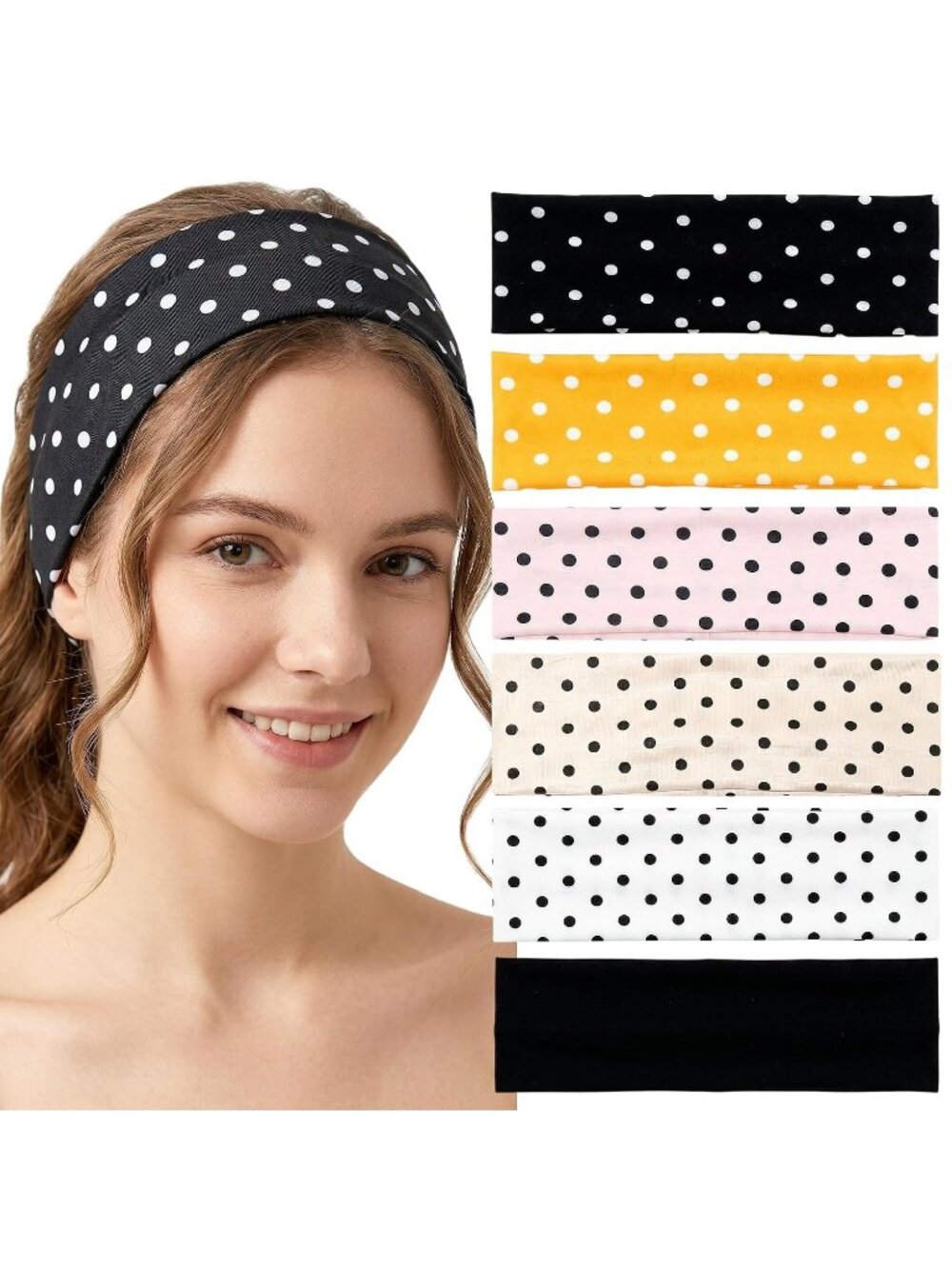 Women's Polka Dot 6 Pcs Headbands Wide Non Slip Hair Bands Trendy Accessories